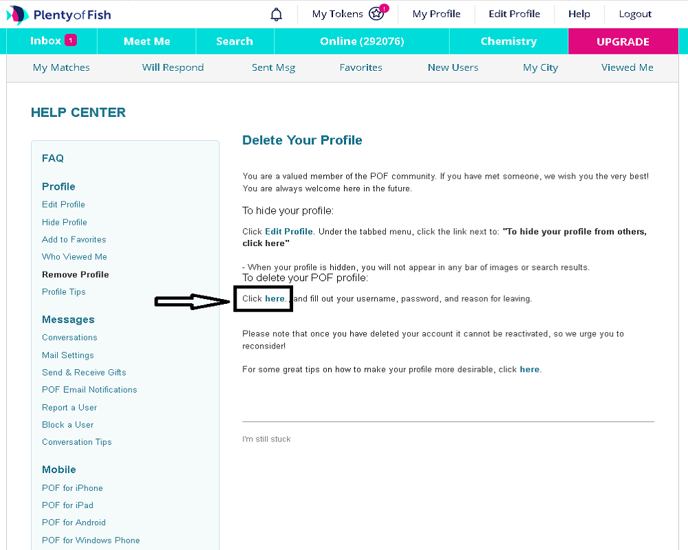 To delete your POF account using a laptop or a PC... 