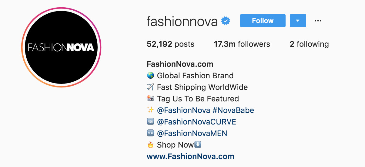 Fashion Nova Bio: Increase Followers on Instagram