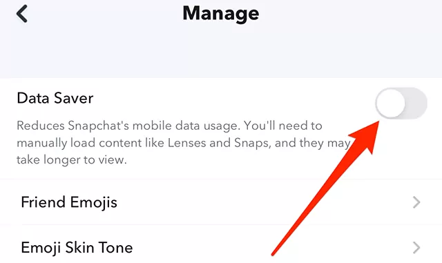 Turning Off Data Saver to Fix Tap To Load Error On Snapchat 